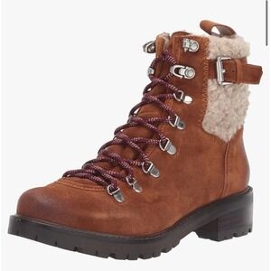 Sam Edelman Tenlee Suede Shearling Hiker Boots Ankle Lace Up Side Zip 9